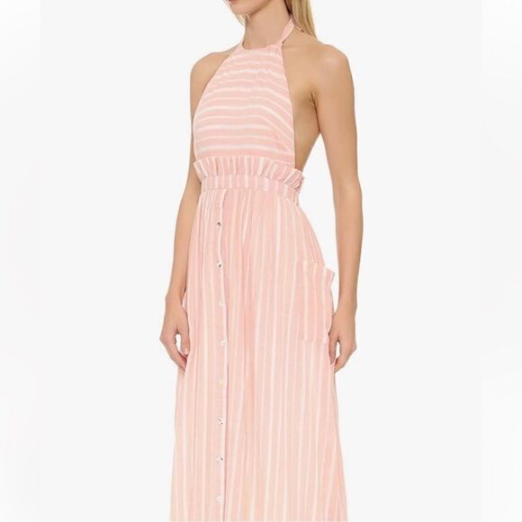 Mara Hoffman Linen Halter Pink Stripe Maxi Dress - Picture 5 of 12